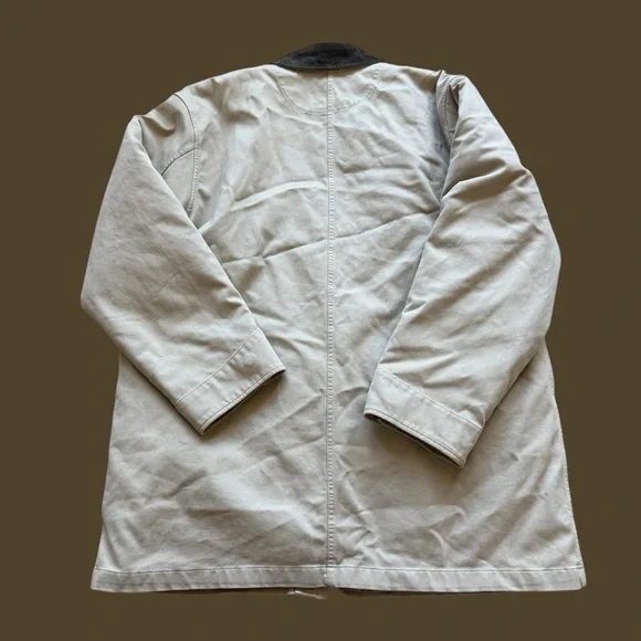 VTG Lands' End Chore Coat Jacket Mens XL Beige Tan Insulated Button Front Suede